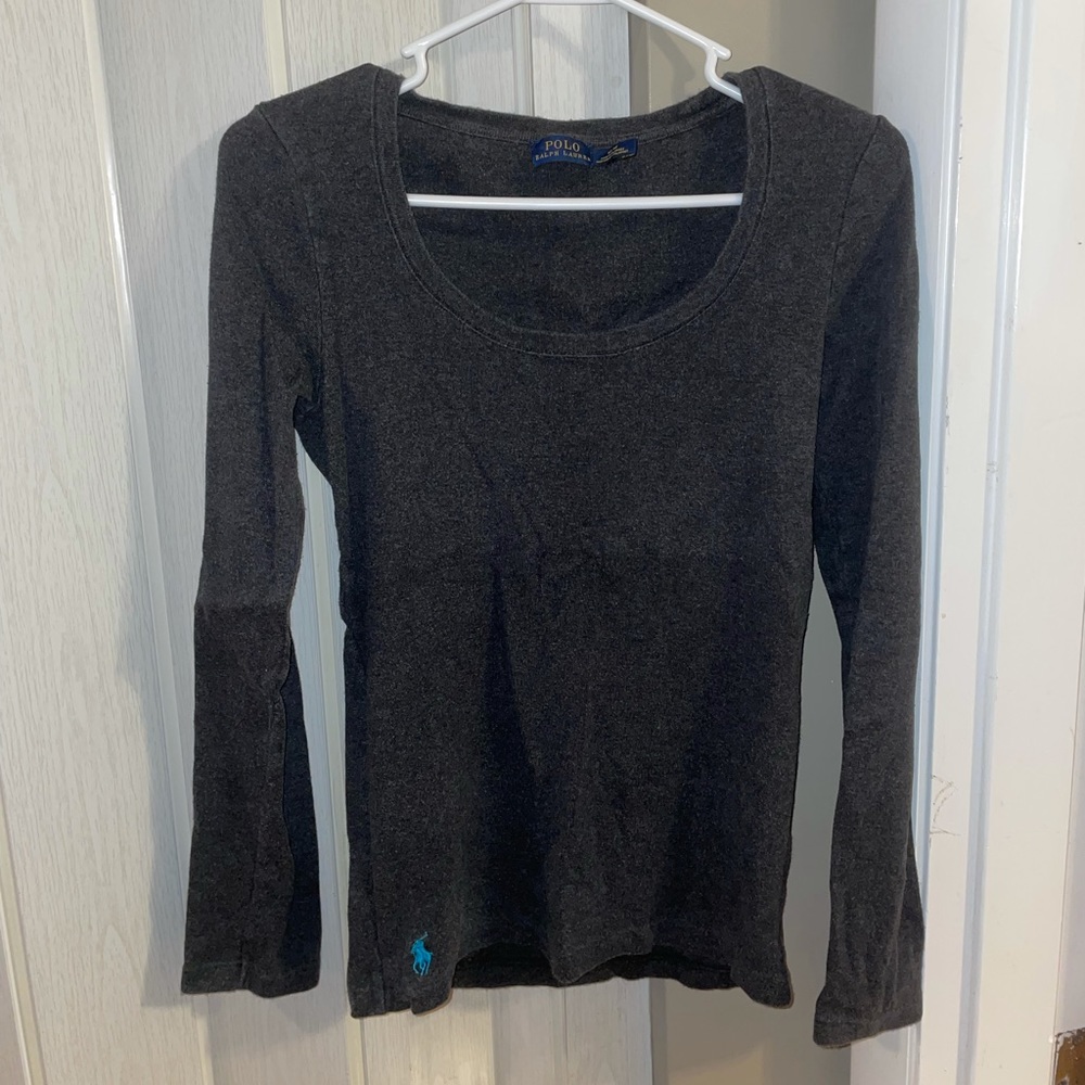 Grey Polo sweater with blue Polo emblem size medium
